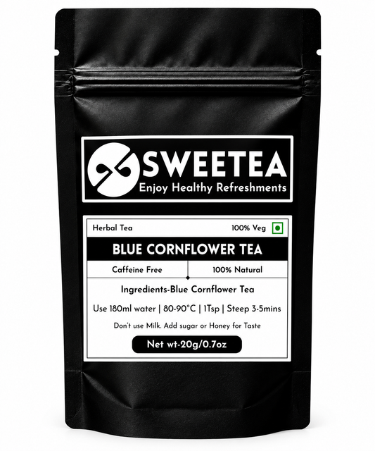 Enjoy the refreshing floral taste of Blue Cornflower Tea by Sweetea, inspired by traditional herbal tea culture and crafted for mindful wellness rituals.