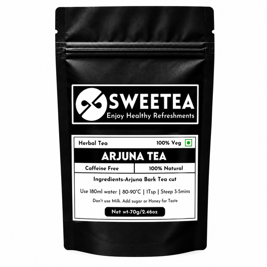 Pure Arjuna Tea made from premium Terminalia arjuna bark. Naturally caffeine-free herbal tea packed fresh by Sweetea