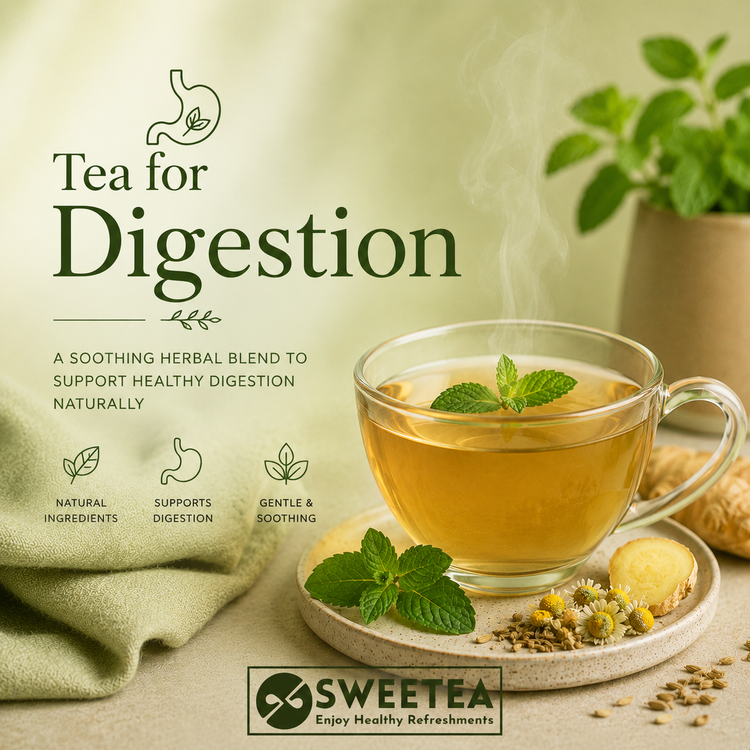 SWEETEA Digestion Tea Collection featuring herbal blends crafted with traditional botanicals to support healthy digestion, digestive comfort, gut balance, and everyday wellness naturally.
