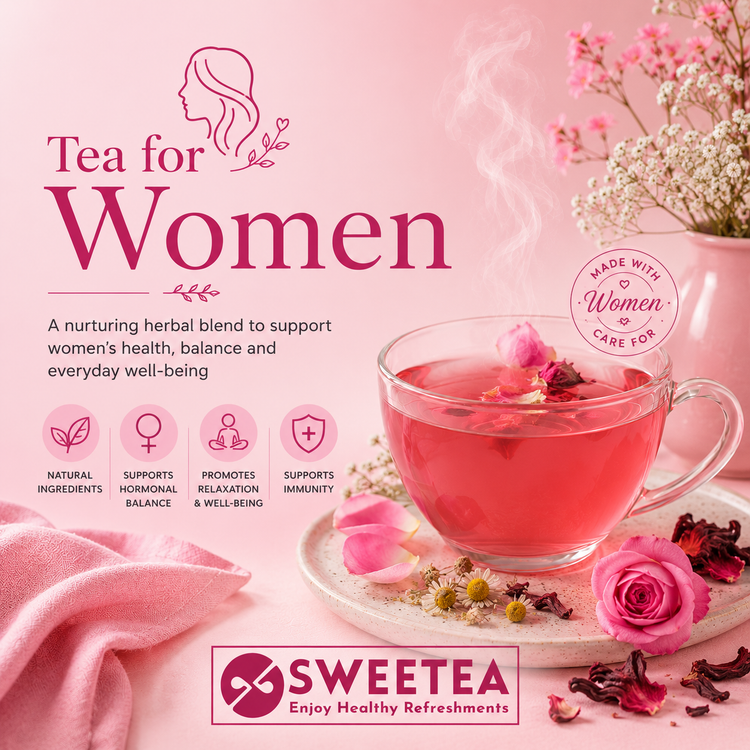 Women's Wellness Tea Collection featuring Chamomile Tea, Lavender Tea, Lemon Balm Tea, Jasmine Tea, Rooibos Tea, Brahmi Tea, and Nettle Root Tea for relaxation, balance, and daily wellness.