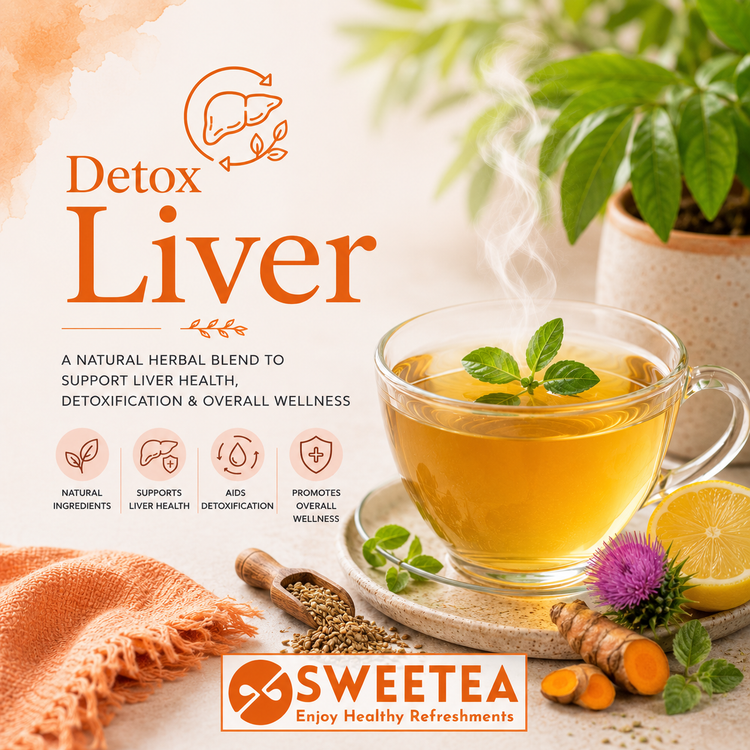 Liver Detox Tea Collection featuring Milk Thistle Tea, Dandelion Root Tea, Nettle Root Tea, Rooibos Tea, and herbal wellness teas from Sweetea.