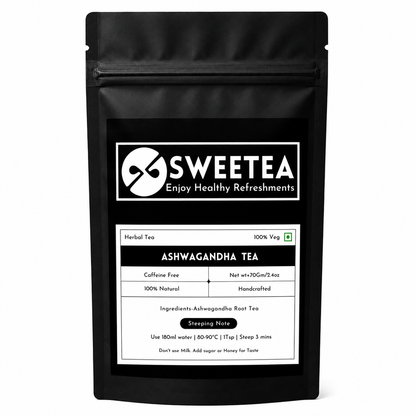Enjoy the earthy herbal taste of Ashwagandha Tea by Sweetea, inspired by traditional herbal wellness practices and crafted for everyday balance.