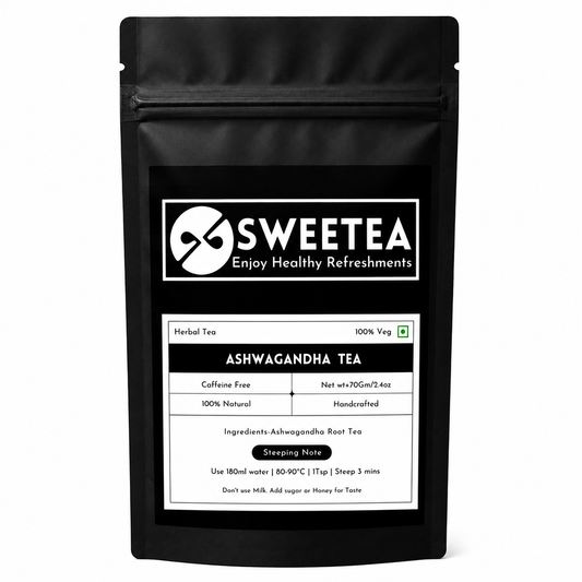 Enjoy the earthy herbal taste of Ashwagandha Tea by Sweetea, inspired by traditional herbal wellness practices and crafted for everyday balance.