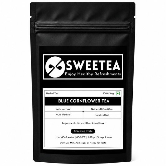 Enjoy the refreshing floral taste of Blue Cornflower Tea by Sweetea, inspired by traditional herbal tea culture and crafted for mindful wellness rituals.