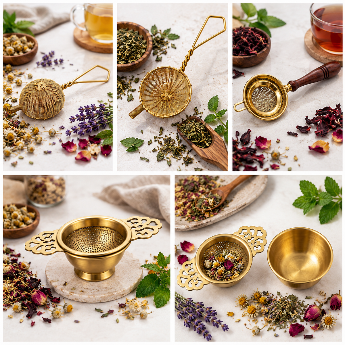 Brass Tea Strainer with Wooden Handle