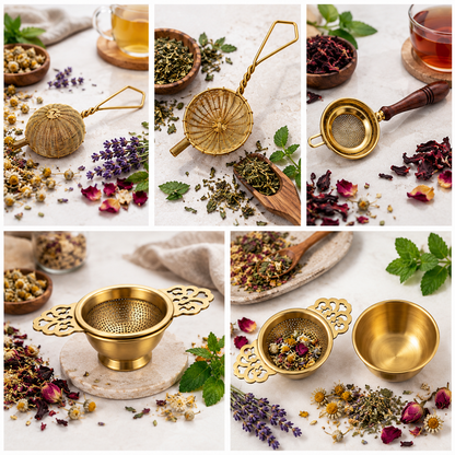 Brass Tea Strainer with Wooden Handle