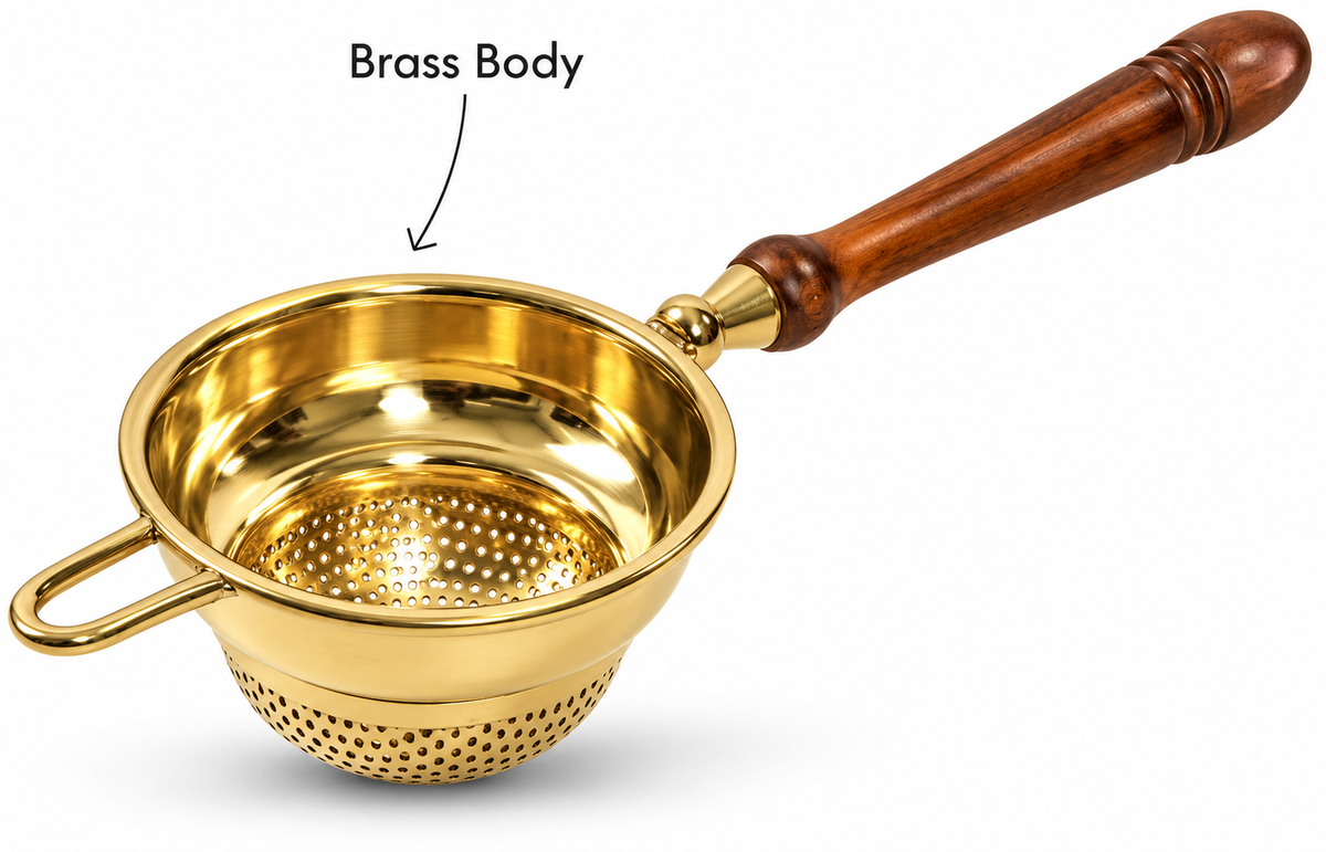 Brass Tea Strainer with Wooden Handle