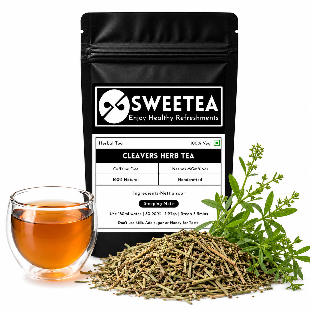 Premium Cleavers Herb Tea by Sweetea featuring carefully selected Cleavers herb for a naturally refreshing, caffeine-free herbal infusion.