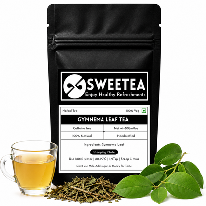 Premium Gymnema Leaf Tea by Sweetea featuring carefully selected Gymnema sylvestre leaves for a naturally refreshing, caffeine-free herbal infusion.