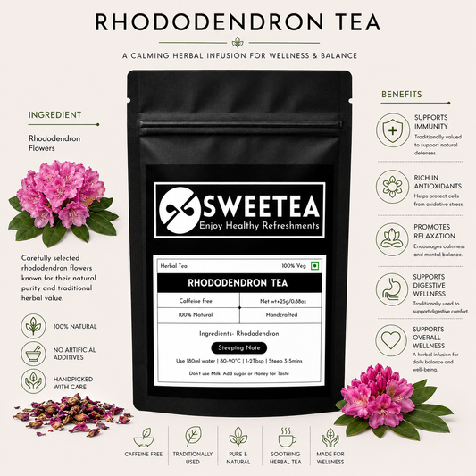 Experience Himalayan-inspired herbal wellness with Rhododendron Tea by Sweetea, crafted for refreshing and calming daily tea moments.
