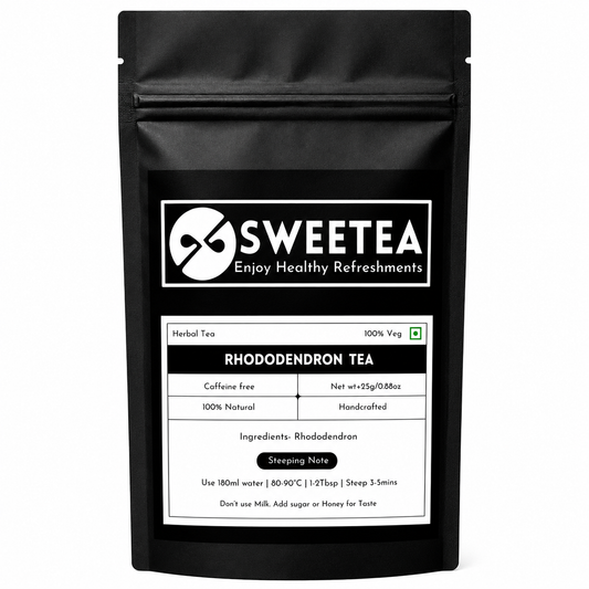 Enjoy the refreshing floral taste of Rhododendron Tea by Sweetea, inspired by traditional Himalayan herbal tea culture and mindful wellness rituals.