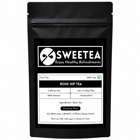 Enjoy the refreshing fruity taste of Rose Hip Tea by Sweetea, crafted from natural rose hips for mindful daily wellness tea rituals.