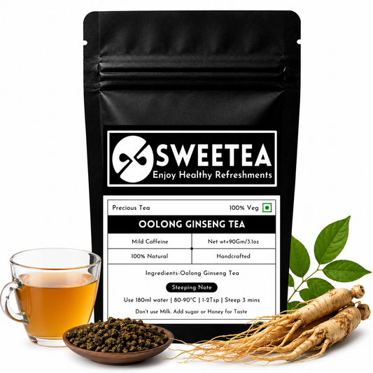 Oolong Ginseng Tea featuring high-quality oolong tea leaves blended with ginseng for a smooth and aromatic tea experience.
