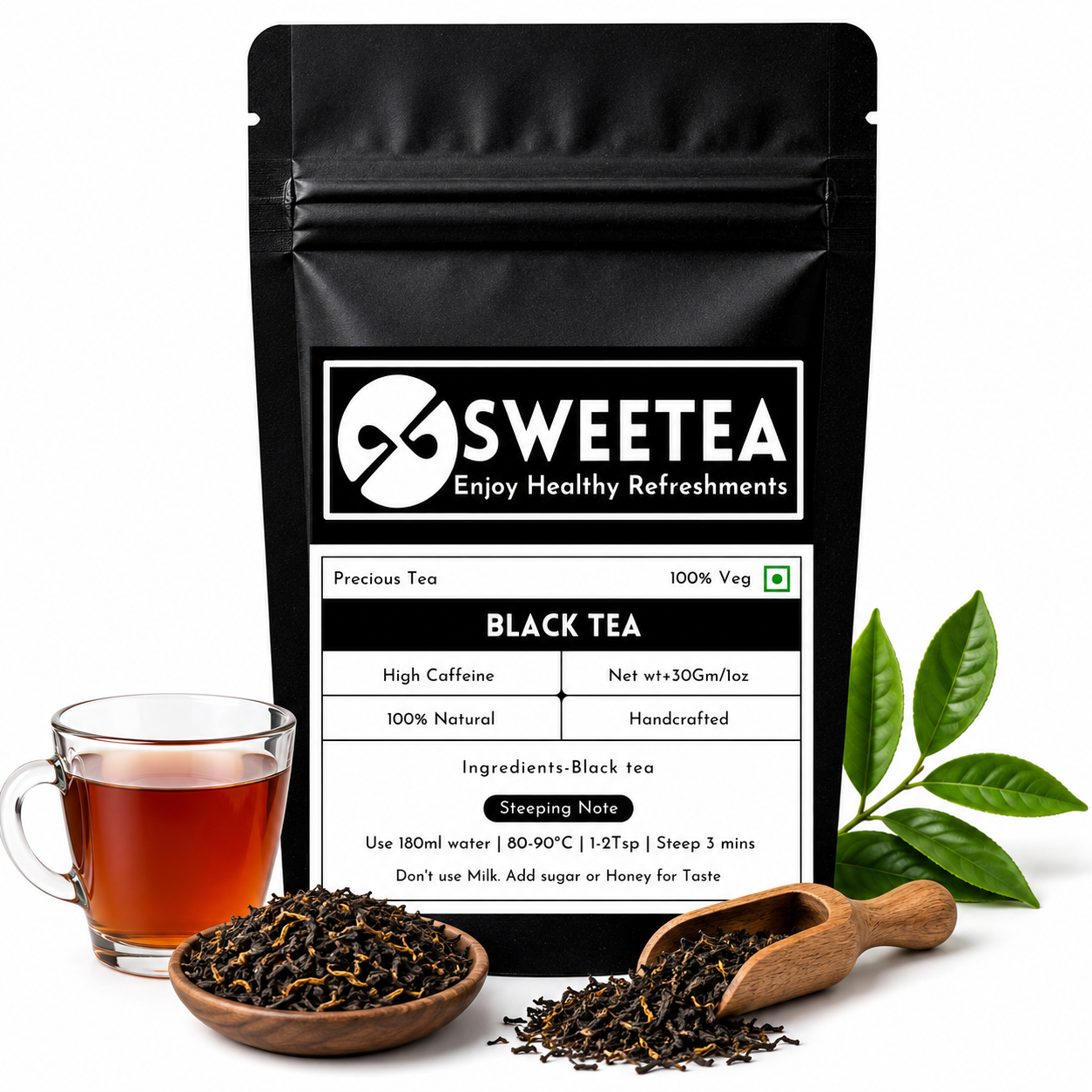 Premium Precious Black Tea by Sweetea featuring carefully selected loose leaf black tea with a rich aroma, bold flavour, and full-bodied character.