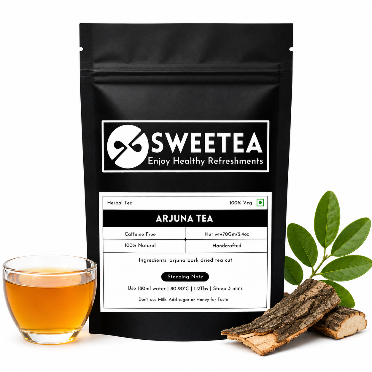 Premium Arjuna Tea made from pure Terminalia arjuna bark by Sweetea