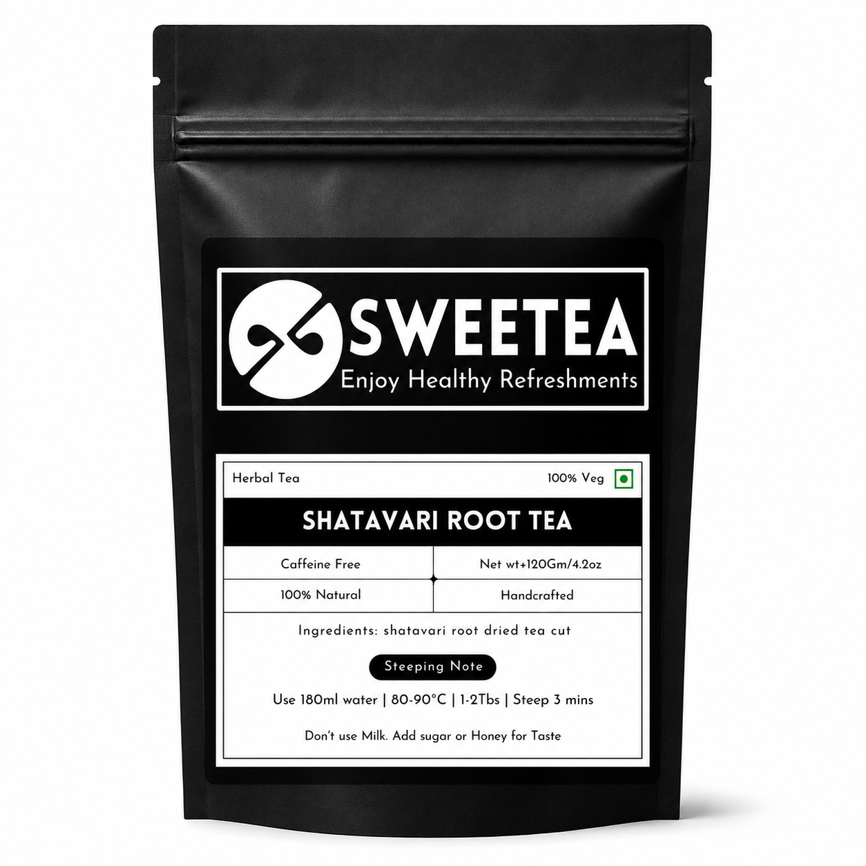 Pure Shatavari Root Tea made from premium Asparagus racemosus roots. Naturally caffeine-free herbal tea packed fresh by Sweetea.