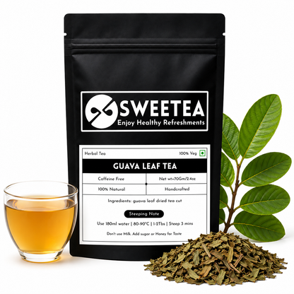 Pure Guava Leaf Tea made from premium Psidium guajava leaves. Naturally caffeine-free herbal tea packed fresh by Sweetea