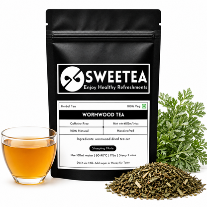 Sweetea Sweetea Wormwood Tea pouch with dried Artemisia absinthium herb and a carefully prepared cup of intensely bitter caffeine-free herbal infusion. pouch with dried Artemisia absinthium herb and a carefully prepared cup of intensely bitter caffeine-free herbal infusion.