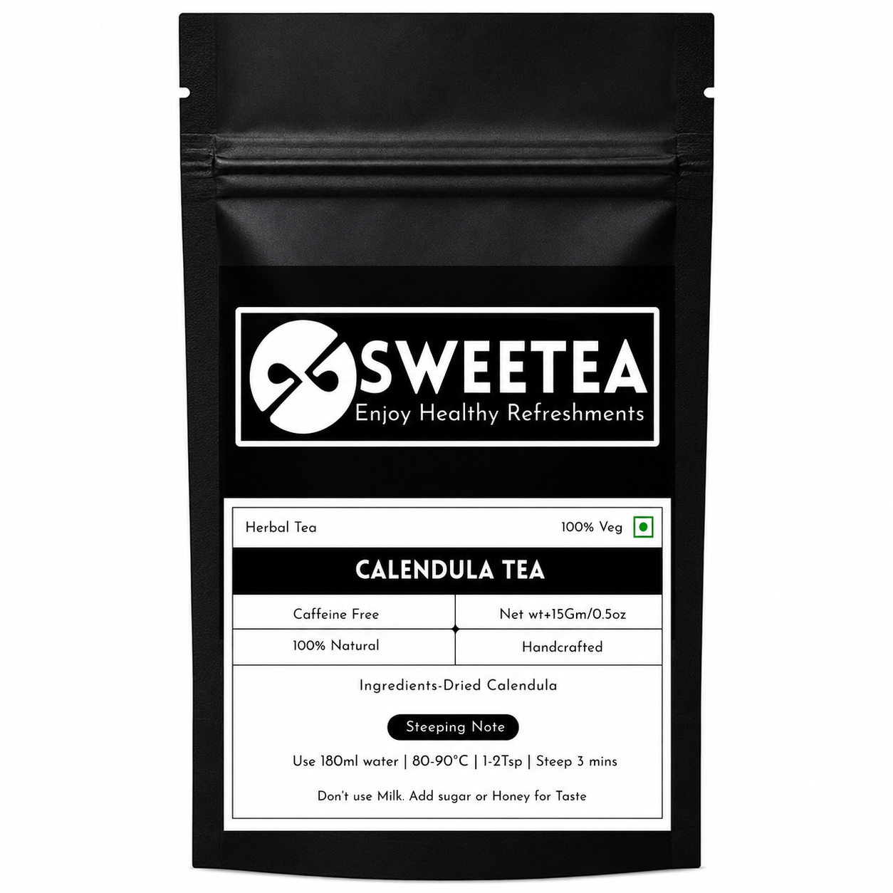 Shop Sweetea Calendula Tea made with premium dried calendula petals. A handcrafted caffeine-free herbal tea traditionally valued for wellness, soothing comfort, and antioxidant-rich herbal refreshment. No preservatives or artificial flavors.