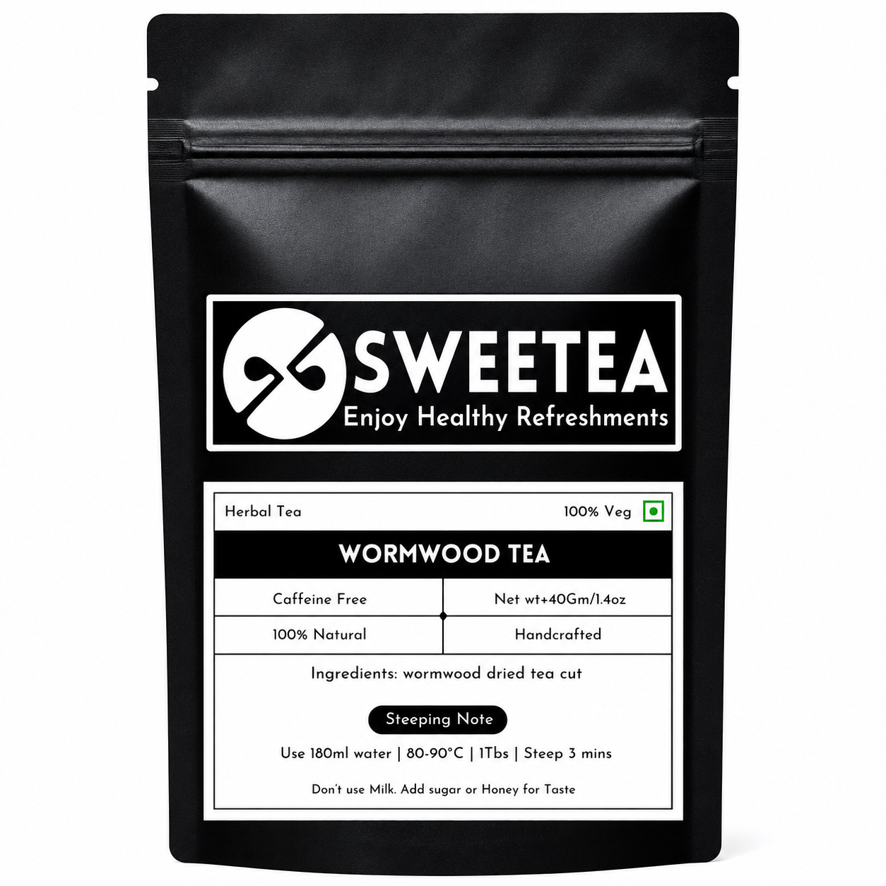 A cup of Wormwood Tea with dried silver-green Artemisia absinthium herb, representing traditional bitter herbal use, careful brewing and safety awareness.
