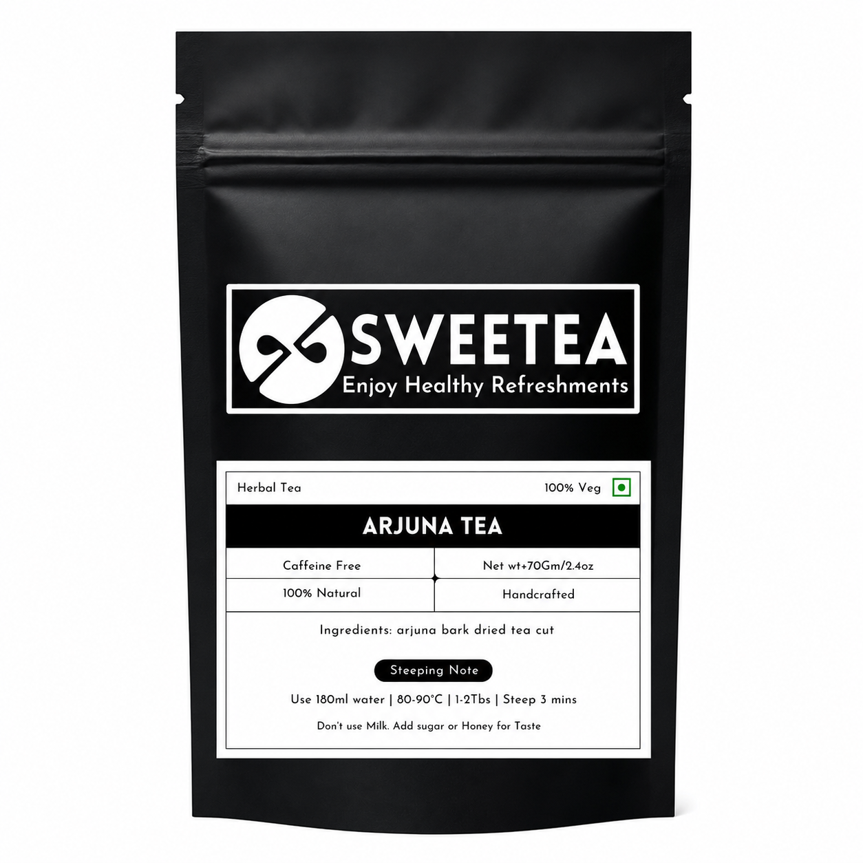 Pure Arjuna Tea made from premium Terminalia arjuna bark. Naturally caffeine-free herbal tea packed fresh by Sweetea