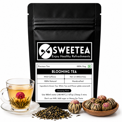 Premium Precious Blooming Tea by Sweetea featuring handcrafted flowering tea that blossoms beautifully in hot water with delicate floral aromas.