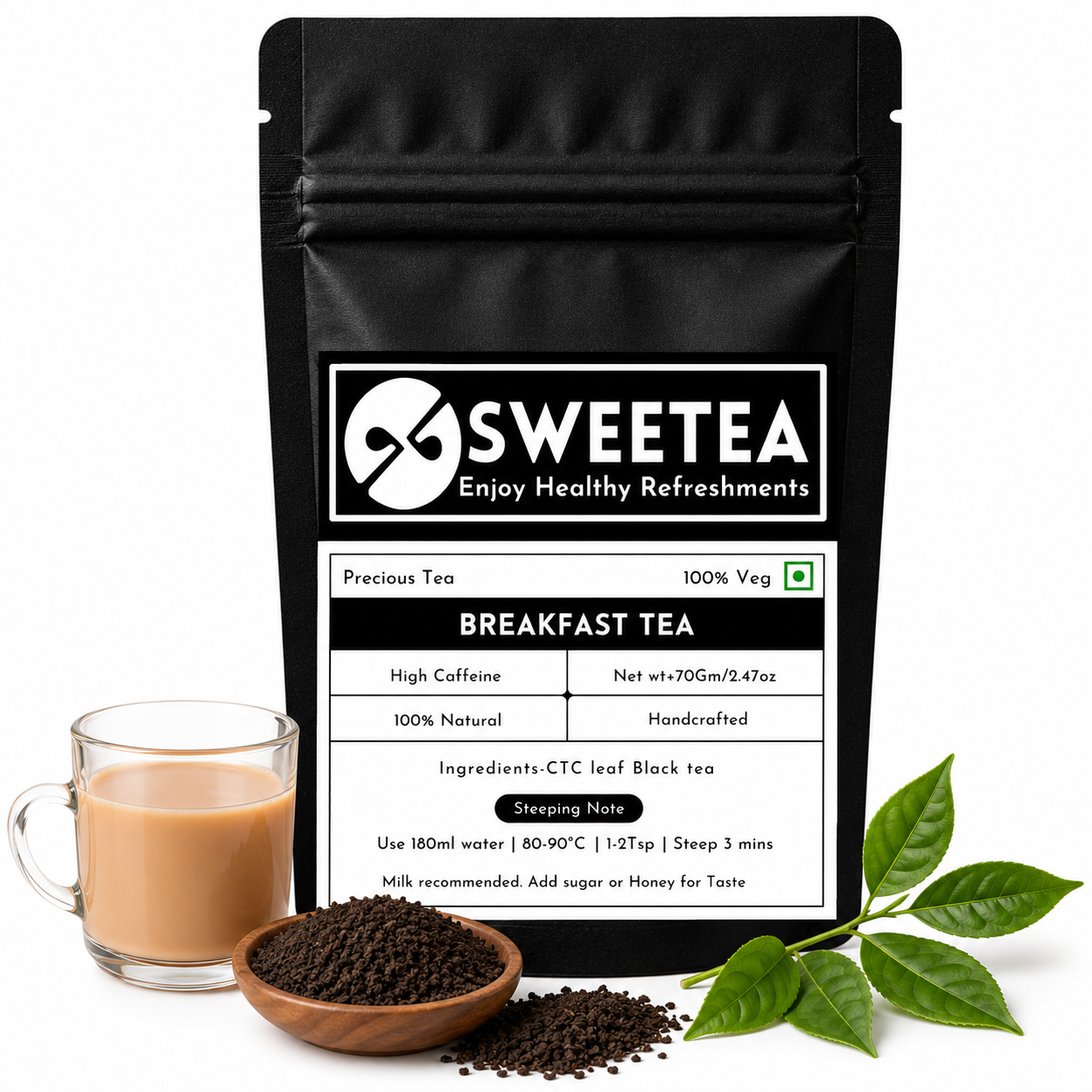 Premium English Breakfast Tea by Sweetea featuring rich loose leaf black tea with a bold, full-bodied flavour for the perfect morning cup.