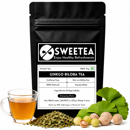Premium Ginkgo Biloba Tea by Sweetea featuring carefully selected Ginkgo biloba leaves for a naturally refreshing, caffeine-free herbal infusion.