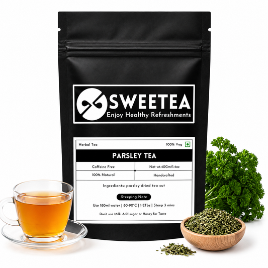 parsley herbal tea made from premium parsley leaves. Naturally caffeine-free and packed fresh by Sweete