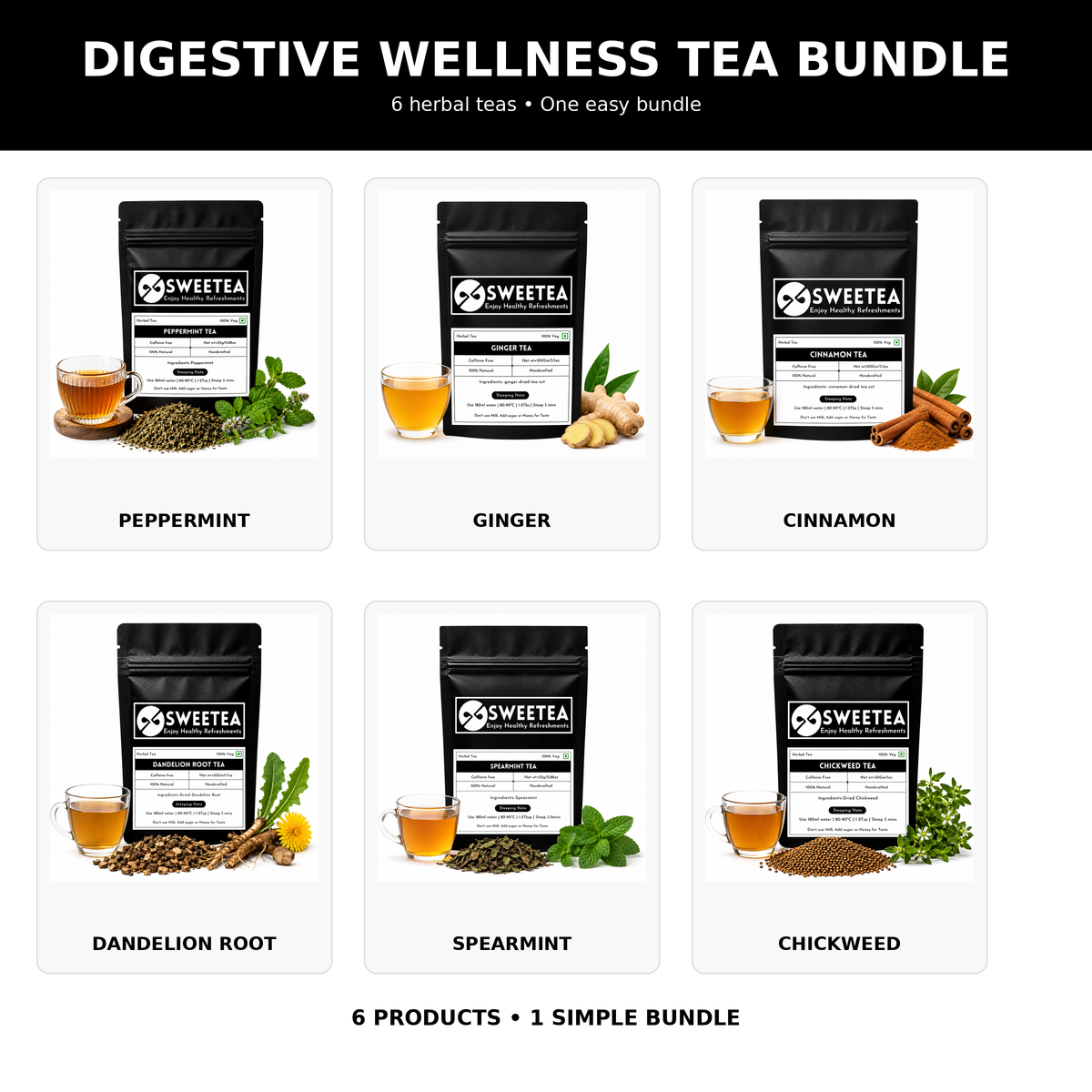 Sweetea Digestive Wellness Tea Bundle – 6 tea variety pack