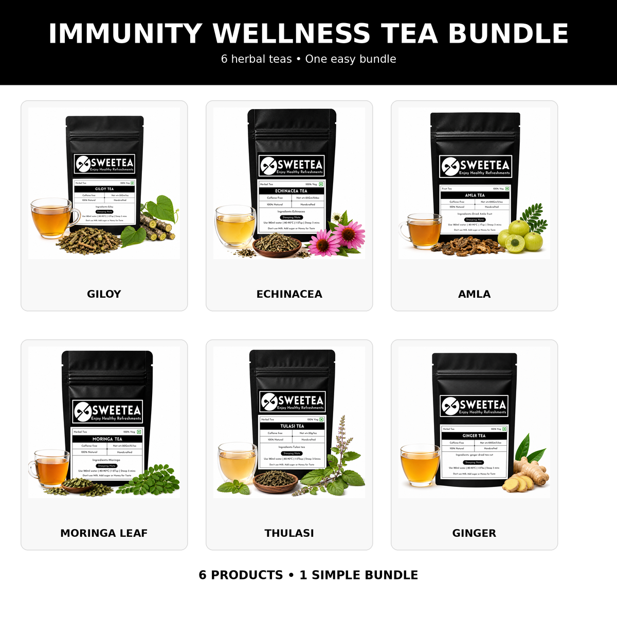 Sweetea Immunity Wellness Tea Bundle – 6 tea variety pack