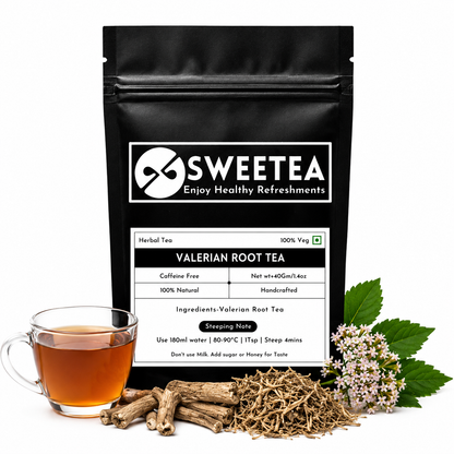 Sweetea Valerian Root Tea with valerian root and brewed caffeine-free herbal infusion