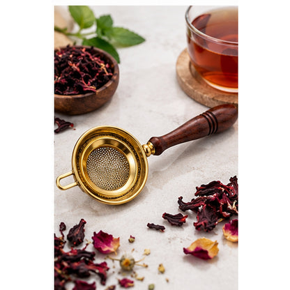 Brass Tea Strainer with Wooden Handle