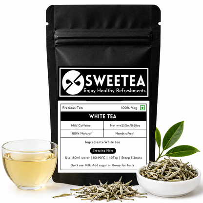 Premium Precious White Tea by Sweetea featuring delicate loose leaf white tea with a naturally smooth, floral and refreshing taste.