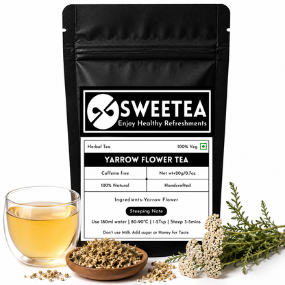 Premium Yarrow Flower Tea by Sweetea featuring carefully selected whole yarrow flowers for a naturally aromatic, caffeine-free herbal infusion.
